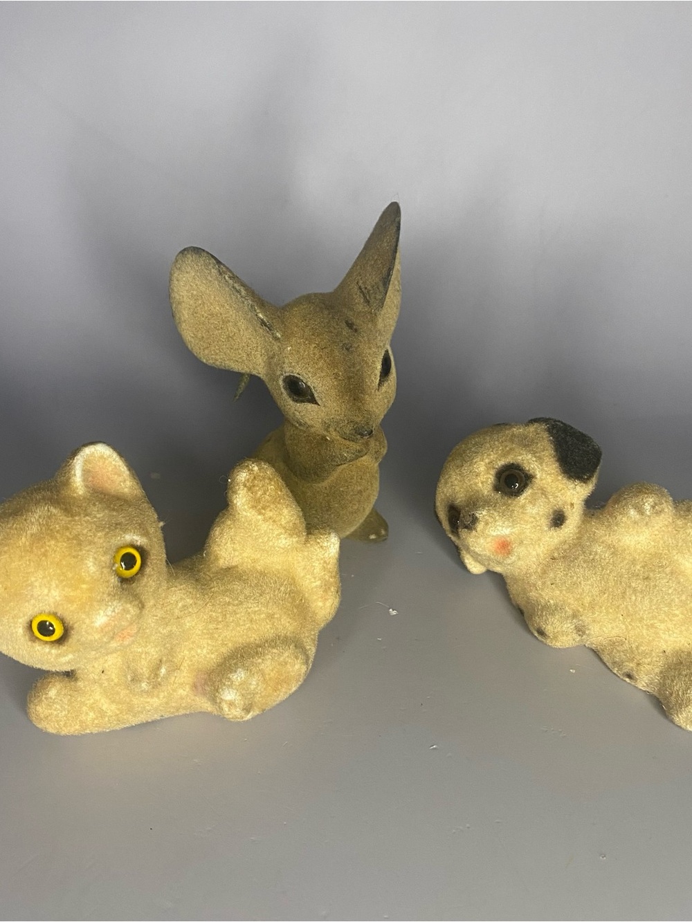 Vintage Inarco Flocked Animal Lot Of Three Mouse Kitten & Puppy Made In Japan